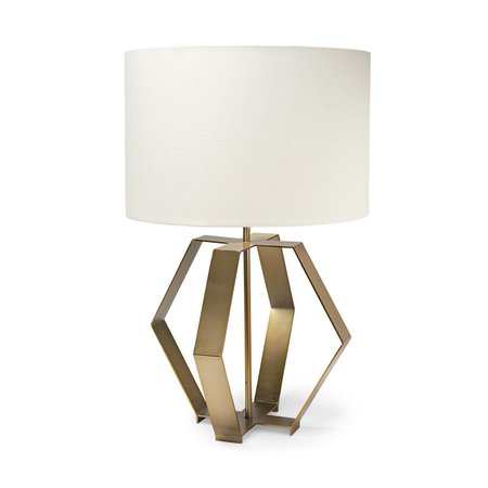 HOMEROOTS 26.6 x 17 x 17 in. Gold & Cream Geometric Design Table Lamp 392242